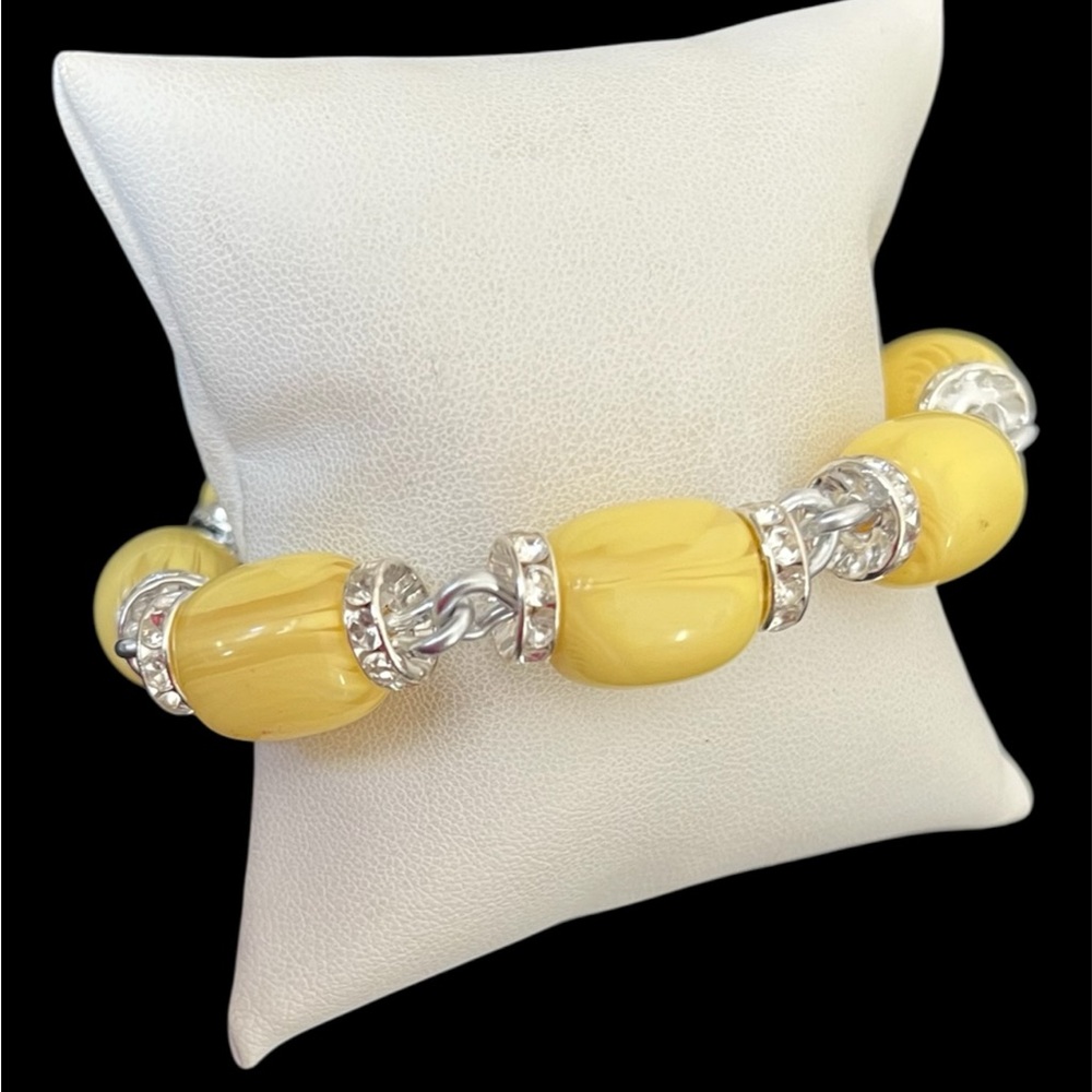 Yellow Lucite and Silver Beaded Bracelet